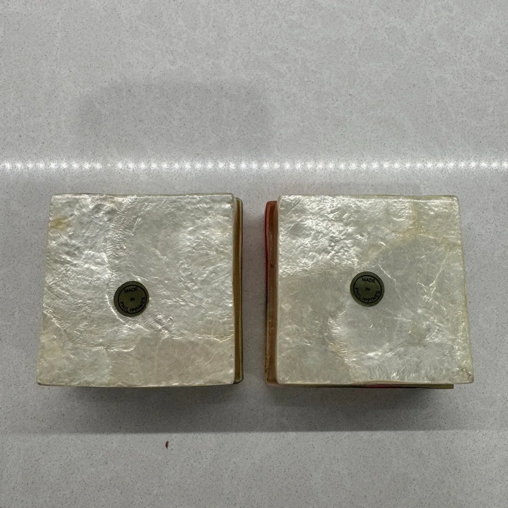 Vintage Capiz Shell Butterfly Trinket Boxes Set of 2 Handmade Philippines Square